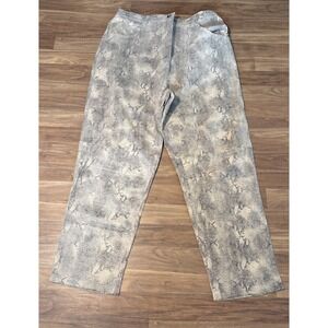 Venezia Vitale Womens Grey Snakeskin Print 100% Leather Pants Straight Leg Sz 18